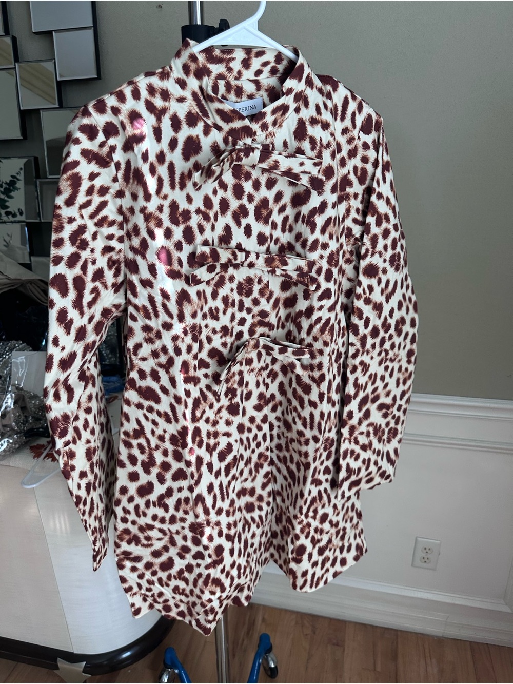 Perlina Cream & Brown Leopard-Print Toggle Pea Coat